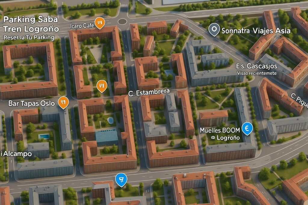 Mapa urbano de Cascajos-Piqueras Logroño con calles principales, servicios y ubicación de nueva obra