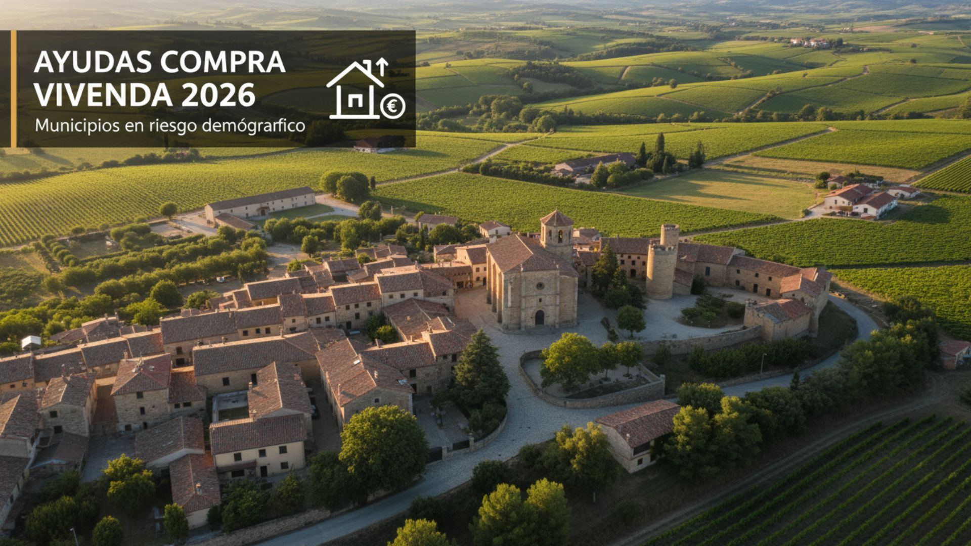 Pueblo La Rioja rodeado viñedos - Ayudas compra vivienda 2026 municipios pequeños riesgo demográfico